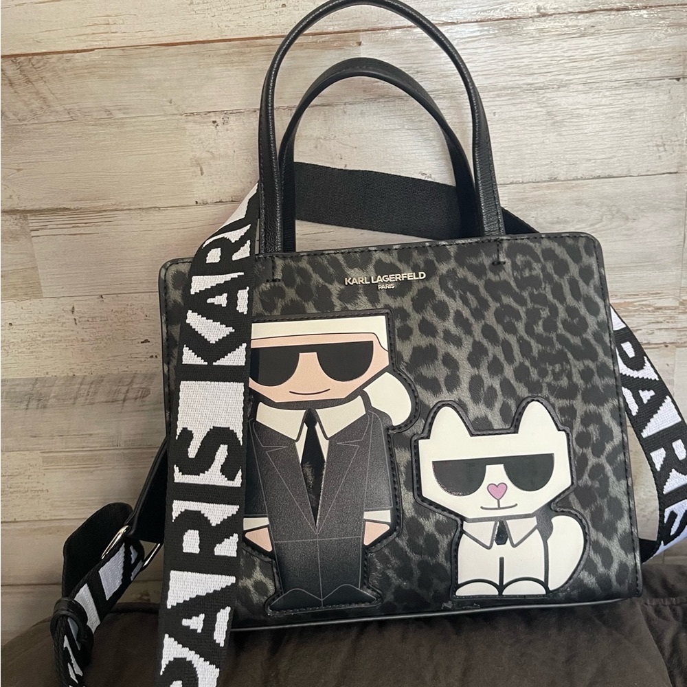 Karl Lagerfeld Paris Mini Tote Leopard Crossbody – Black/Grey